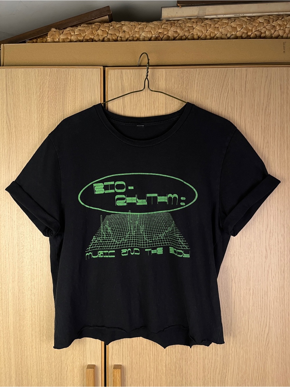One-of-a-Kind Custom Cropped Label Merch Tee, Black, Size M, House Techno Rave